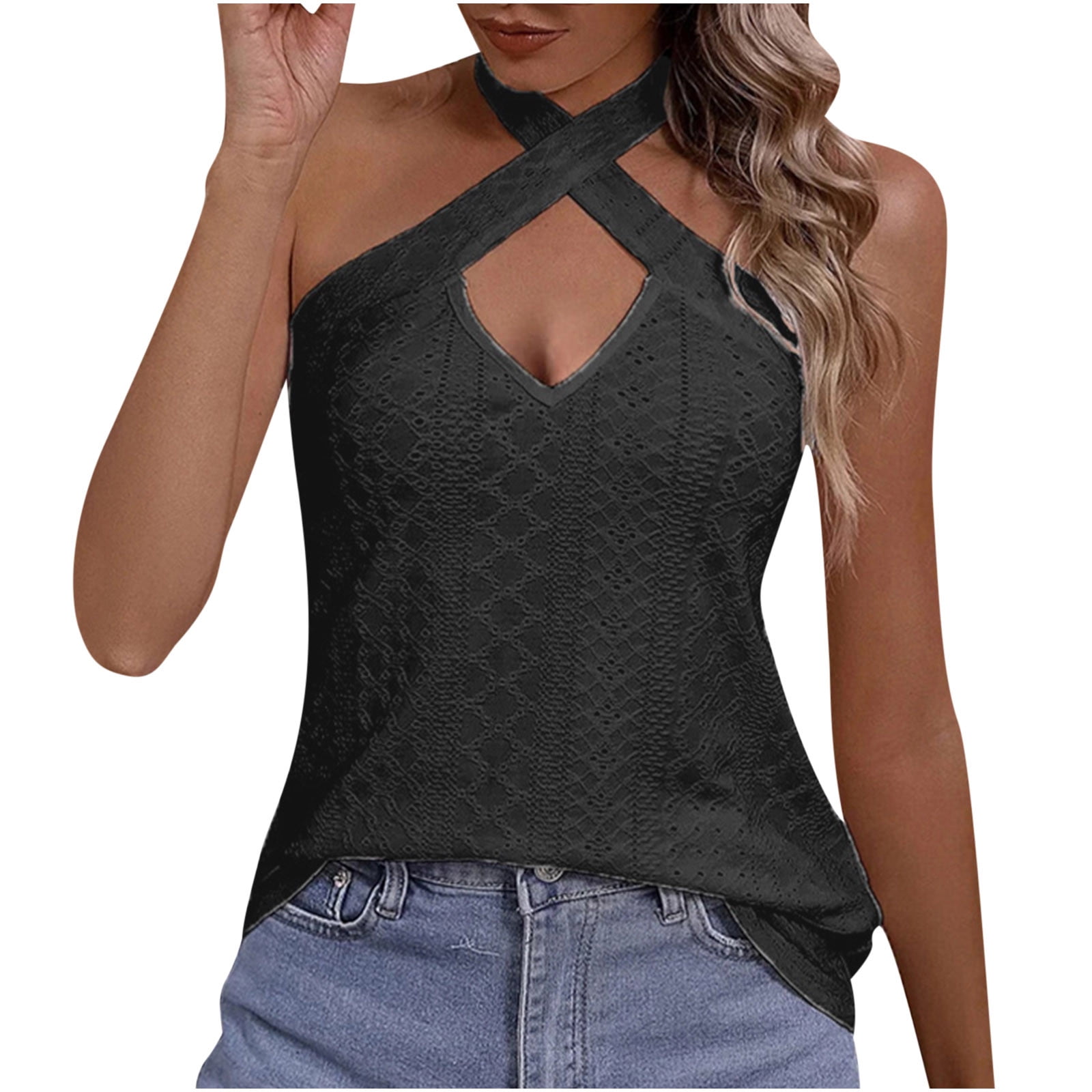 Mitankcoo Women's Sexy Criss Cross Halter Camisole - Sleeveless Knit ...