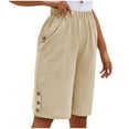 thumbnail image 1 of Mitankcoo Women's Shorts Cotton Linen Elastic Waist Summer Casual Solid Color Fashion Relaxed Fit Bermuda Shorts S-3XL, 1 of 6