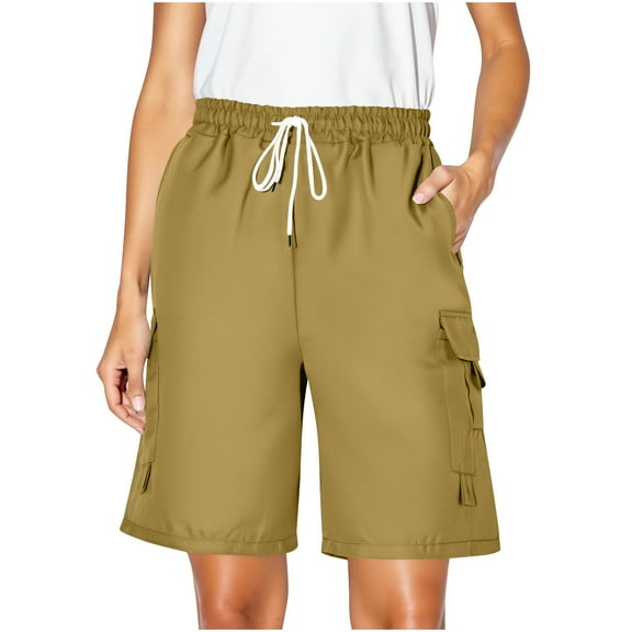 Mitankcoo Women's Summer Casual Cargo Shorts Drawstring Elastic Waist Pure Color Loose Fit Shorts with Pockets