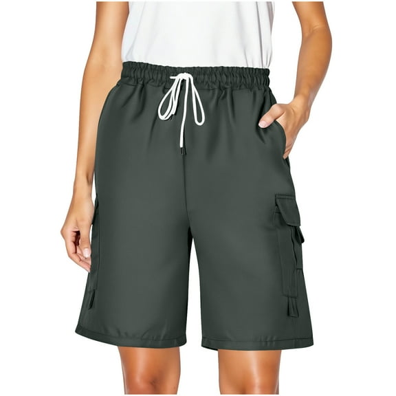 Mitankcoo Women's Summer Casual Cargo Shorts Drawstring Elastic Waist Pure Color Loose Fit Shorts with Pockets
