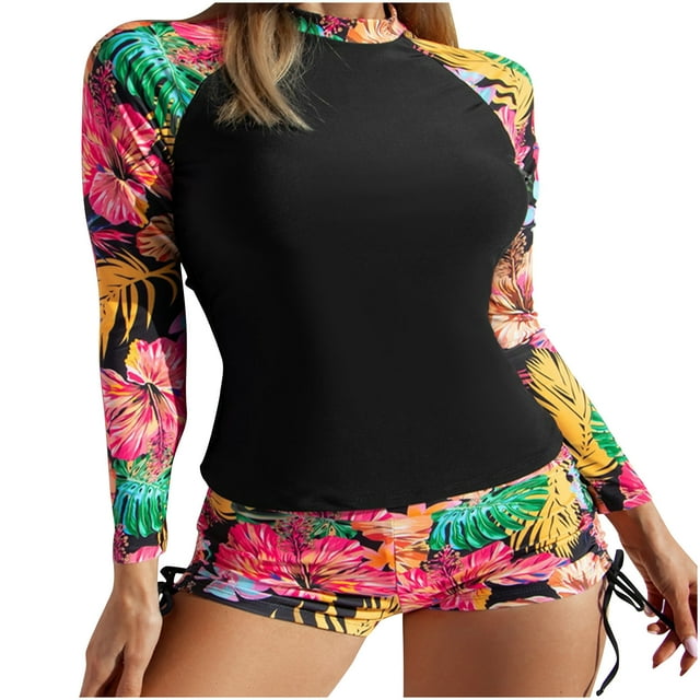 Mitankcoo Women's Two Piece Rash Guard Long Sleeve Swim Shirts UPF 50