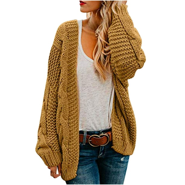 Ugoldhm Womens Oversized Chunky Open Front Cardigan Sweaters Cable Knit Long Sleeve Solid Color Cardigan Coats Yellow L Women s Size 8