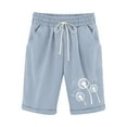 thumbnail image 1 of Mitankcoo Womens Shorts - Cotton Linen Bermuda Shorts Print Drawstring Elastic Shorts, 1 of 4