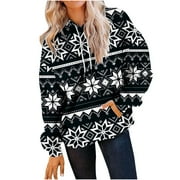 Mitankcoo with Pockets Christmas Hoodies for Women Graphic Hooded Button Long Sleeve Sweatshirts Cyber Mon?day Dea?ls