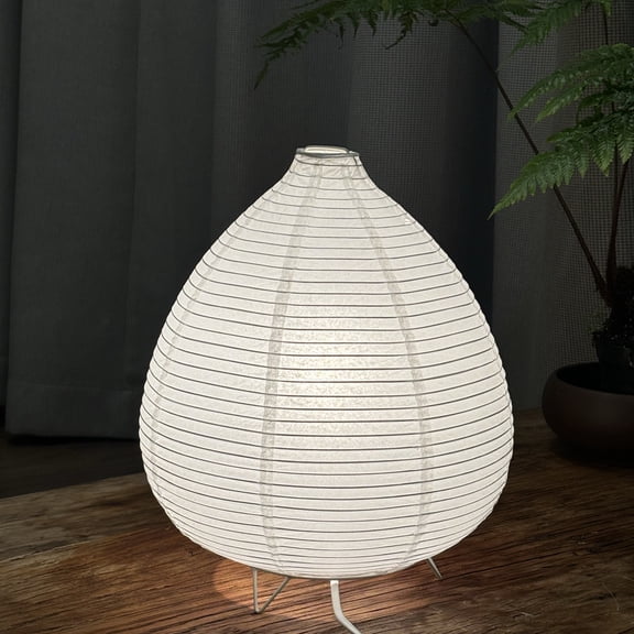 Mitavade 10 inch White Paper Table Lamp Mini Modern Natural Room Lantern,Water Droplet Design for Bedroom Bedside
