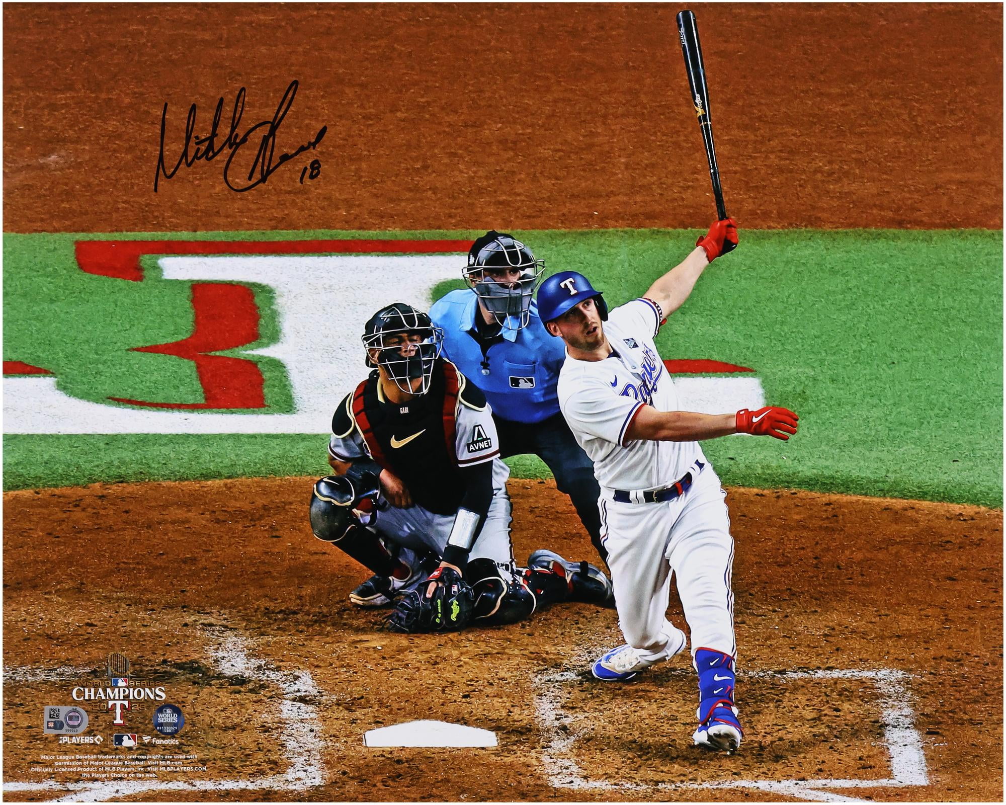 Mitch Garver Texas Rangers 2023 MLB World Series Champions Autographed 16" x 20" World Series Hitting Photograph - Fanatics Authentic Certified