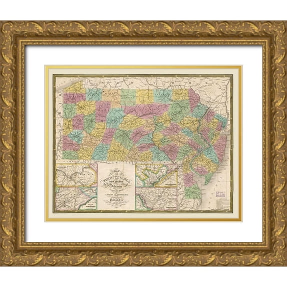 Mitchell 14x12 Gold Ornate Wood Framed with Double Matting Museum Art Print Titled - New Jersey Pennsylvania - Mitchell 1832