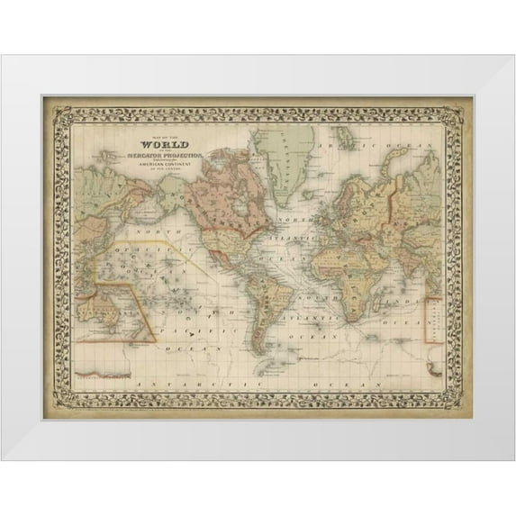 Mitchell 14x12 White Modern Wood Framed Museum Art Print Titled - Mitchells World Map