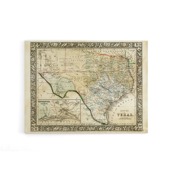 Mitchell 1860 Map Texas County USA State Canvas Wall Art Print 12X16"