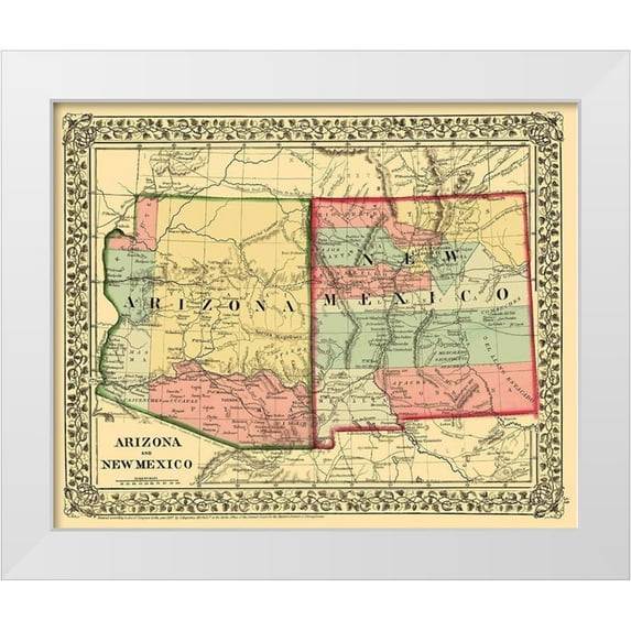 Mitchell 18x15 White Modern Wood Framed Museum Art Print Titled - New Mexico, Arizona - Mitchell 1867