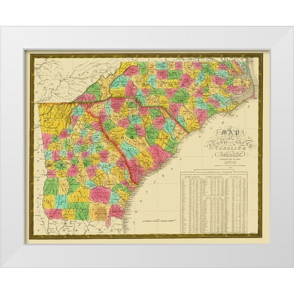 Mitchell 24x20 White Modern Wood Framed Museum Art Print Titled - North Carolina, South Carolina , Georgia 1831