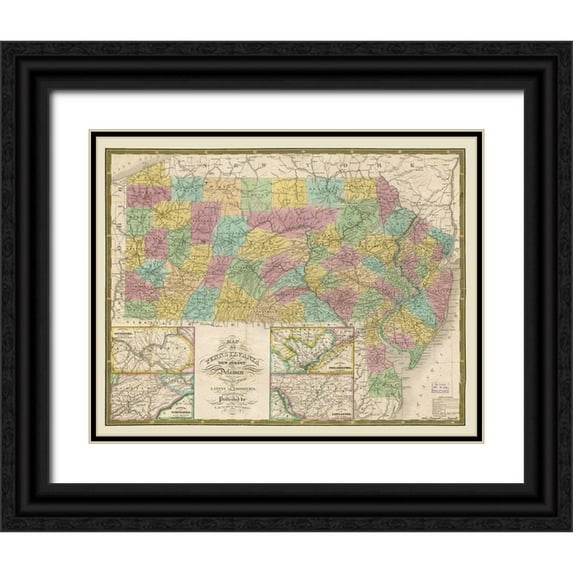 Mitchell 32x26 Black Ornate Wood Framed with Double Matting Museum Art Print Titled - New Jersey Pennsylvania - Mitchell 1832