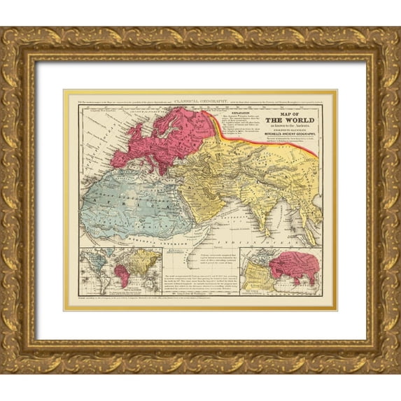 Mitchell 32x26 Gold Ornate Wood Framed with Double Matting Museum Art Print Titled - World Known to Ancients - Mitchell 1844