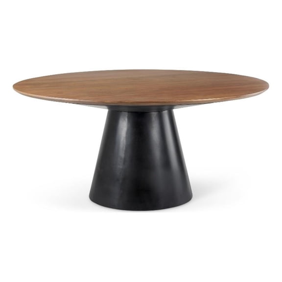 Mitchell Black Metal Pedestal Base Brown Wood Top Dining Table