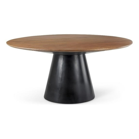 Mitchell Black Metal Pedestal Base Brown Wood Top Dining Table