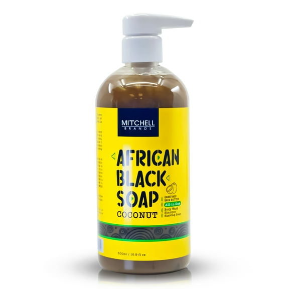 Mitchell Brands African Black Liquid Body Washes & Shower Gels Bath Soaps with Coconut Oil 500ml - 100% All Natural