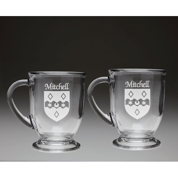 Mitchell Irish Coat of Arms Glass Coffee Mugs - Set of 2