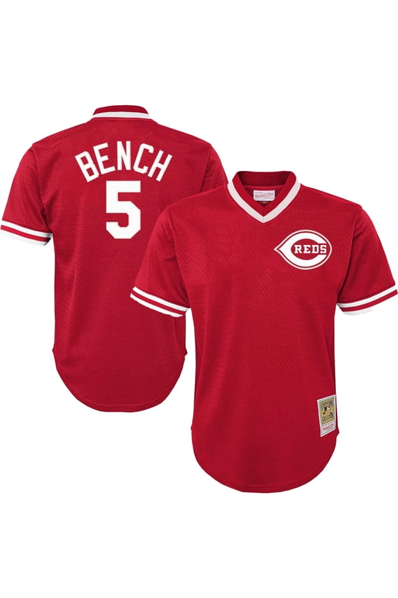 Youth Mitchell & Ness Johnny Bench Red Cincinnati Reds Cooperstown Collection-Mesh Batting Practice Jersey