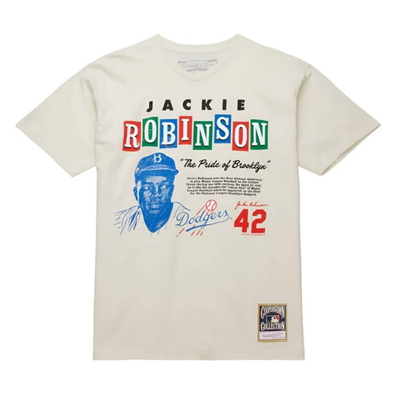 Mitchell Ness Jackie Robinson Cream Brooklyn Dodgers Cooperstown Collection Jackietown T-Shirt