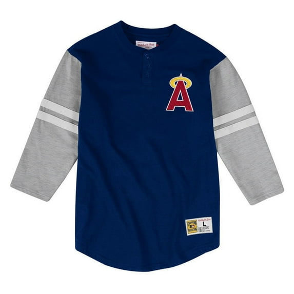 Mitchell & Ness Mens Washington Senators Henley Shirt, Blue, X-Large