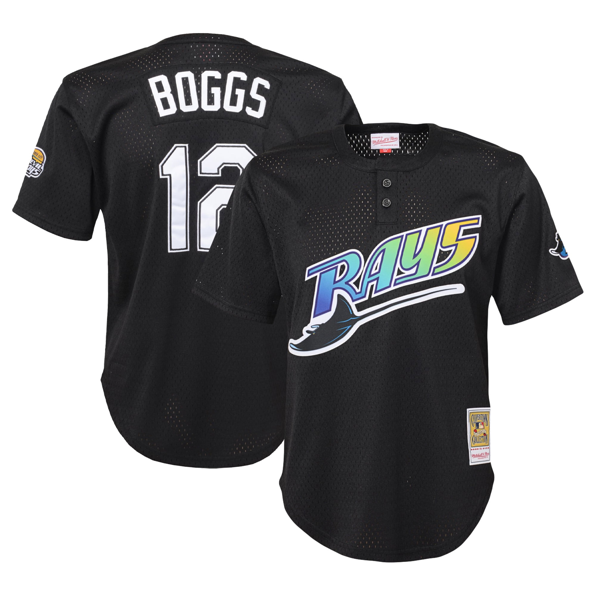 Jersey Sun Rays Youth Mitchell & Ness Wade Boggs Black Tampa Bay Rays Cooperstown ...