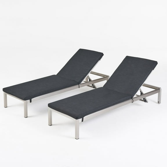 Mitchell Outdoor Chaise Lounge with Cushion, Set of 2, Dark Gray, Silver