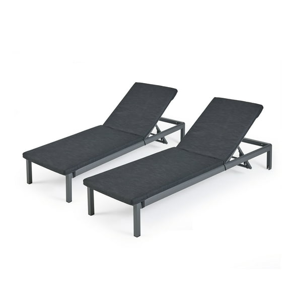Mitchell Outdoor Chaise Lounge with Cushion, Set of 2, Dark Gray