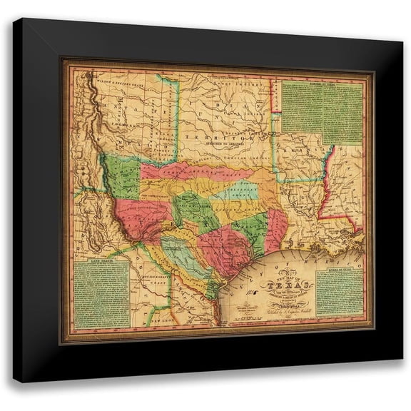 Mitchell, S. Augustus 14x12 Black Modern Framed Museum Art Print Titled - New map of Texas : with the contiguous American and Mexican states, 1835