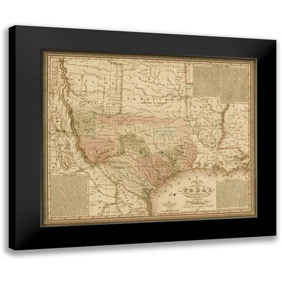 Mitchell, S. Augustus 17x15 Black Modern Framed Museum Art Print Titled - New map of Texas : with the contiguous American and Mexican states, 1835 - Decorative Sepia