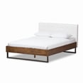 thumbnail image 1 of Mitchell Walnut Wood and White Faux Leather Queen Size Platform Bed, 1 of 17