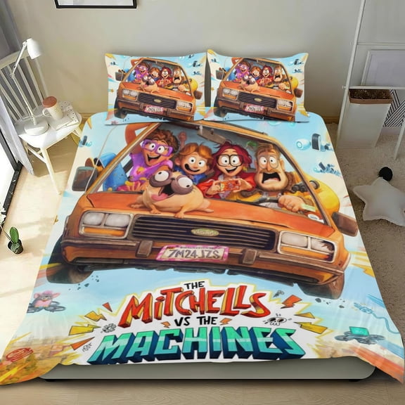 The Mitchells vs. The Machines Themed Bed Sheet Set Three Piece Set 53x79 In ches Comfortable And Skin Friendly Unique Design Creating A Star Studded Night Home Decor Gifts For Family Friends fans