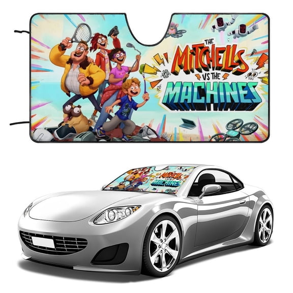 The Mitchells vs The Machines-theme Windshield Sun Shade Front Protector Folding Car Sun Visor Blocks Uv Rays Keeps Your Vehicle Cool52in*28in(130cm*70cm)