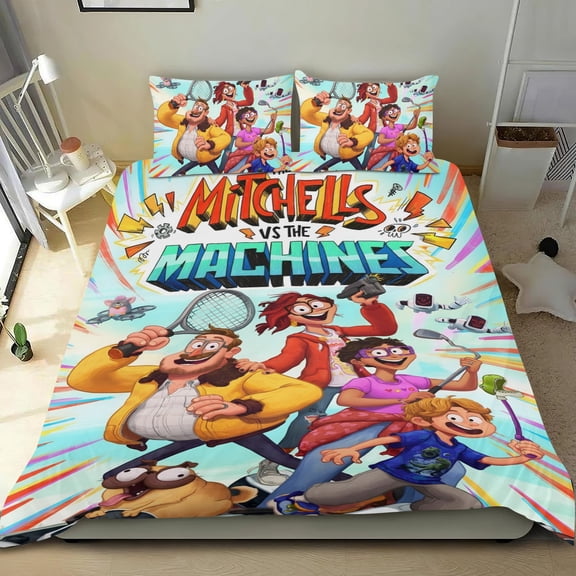 The Mitchells vs The Machines-themed Bed Sheet Set Three Piece Set Comfortable And Skin Friendly Unique Design Home Decor Gifts For Family Friends fans54''x79''135cm*200cm