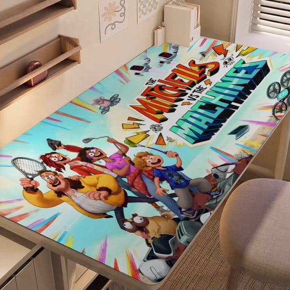 The Mitchells vs The Machines-themed extra-large Non-Slip Base leather Desk Table mat—versatile for computer desks, dining tables, and more.12"x24"(30X60cm)