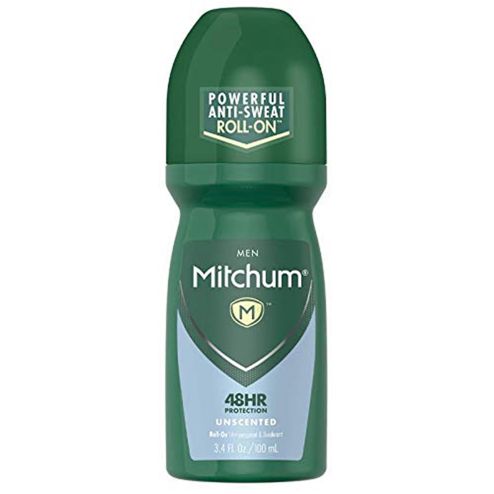 Mitchum Men Powerful Anti-Sweat Antiperspirant Deodorant Roll On, Unscented, 3.4 oz