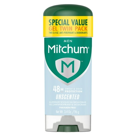 Mitchum Men’s Triple Odor Protection Antiperspirant & Deodorant Gel, Unscented, 2 pack