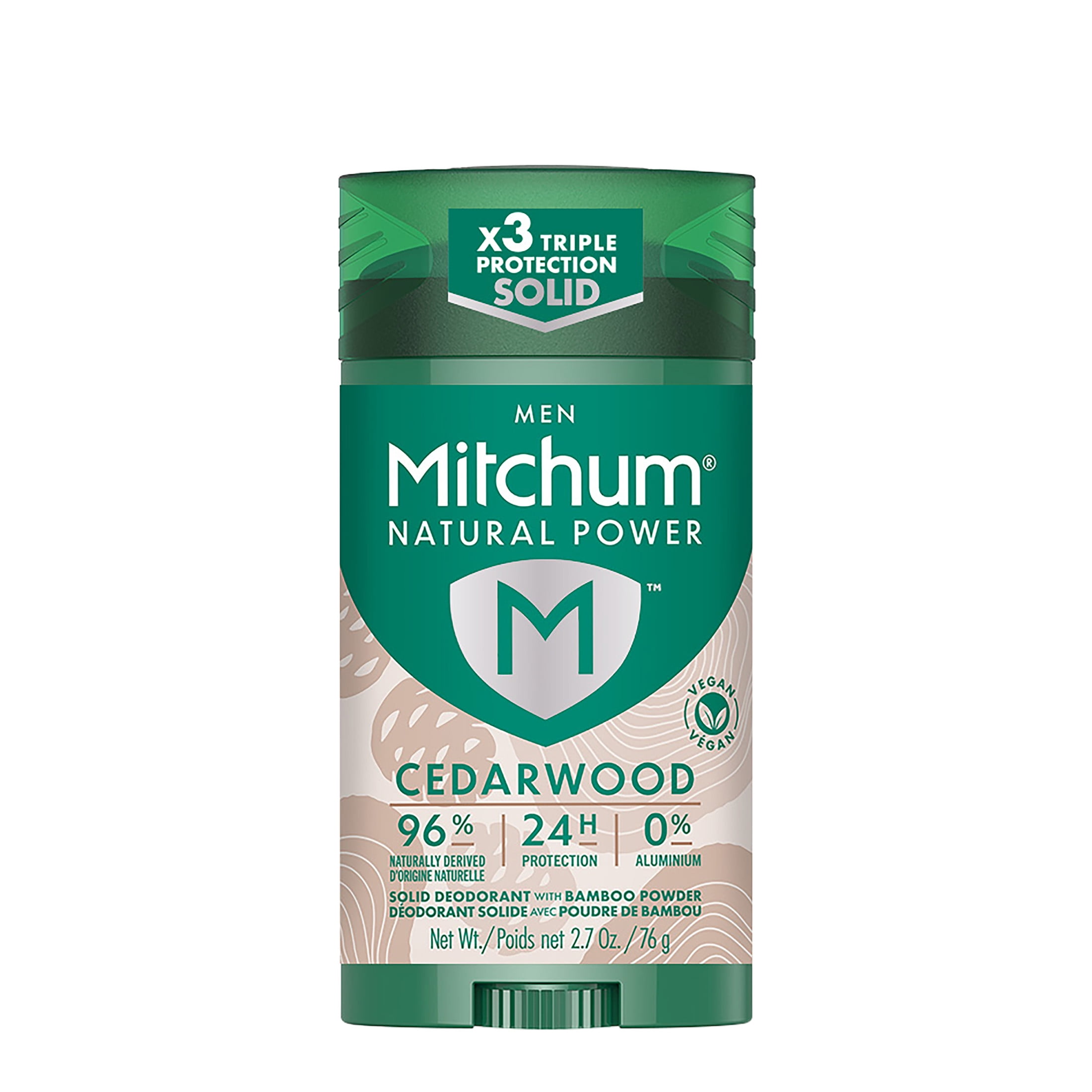 Mitchum Mens Natural Power Deodorant Solid, Cedarwood, 2.7 oz