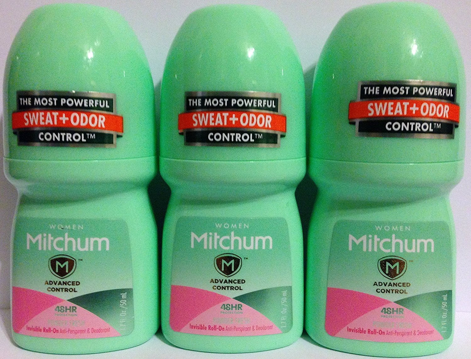 Mitchum Women Invisible Roll-On, Powder Fresh 1.7 oz Pack of 3