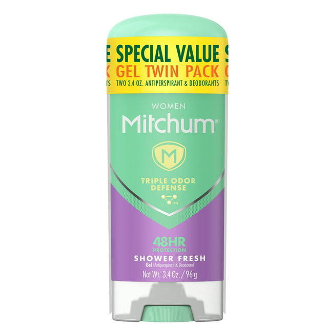 Mitchum Women Triple Odor Defense Antiperspirant Deodorant Gel Twin Pack, Shower Fresh, 3.4 oz