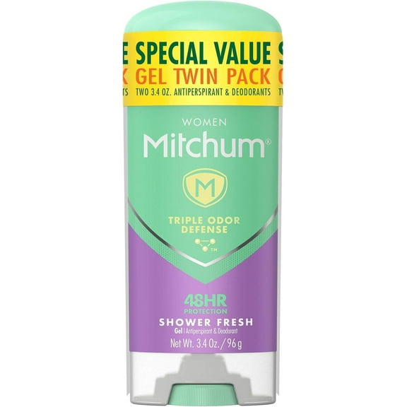Mitchum Women Triple Odor Defense Antiperspirant Deodorant Gel Twin Pack, Shower Fresh, 6.8 oz