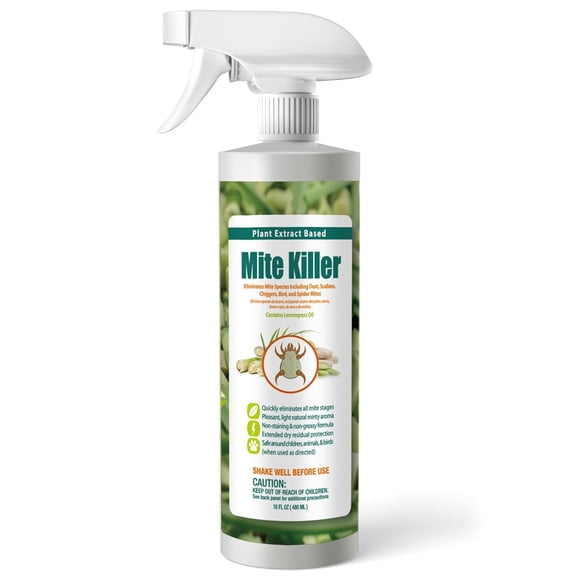 Mite Killer 16 OZ Spray, Kills Dust Mites, Scabies, Bird Mites, Chiggers, Poultry Mites, Spider Mites for Residential, Plant, Animals & Birds, Plant-Based Child and Pet Safe