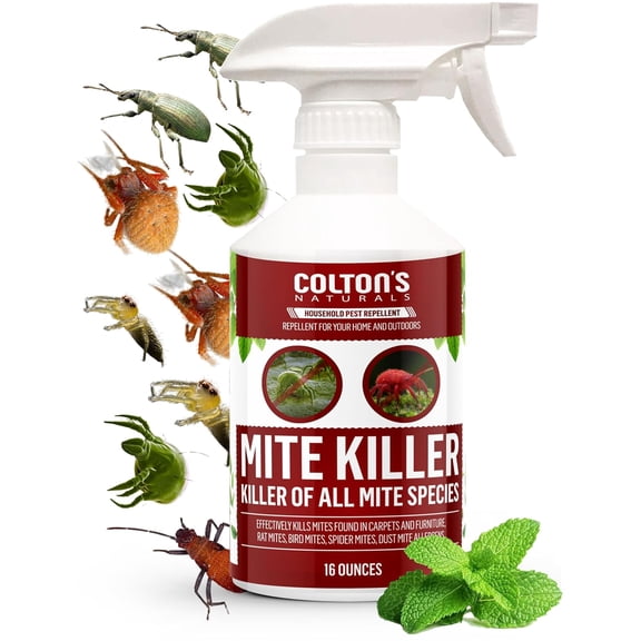 Mite Killer Spray Kills Dust, Bird, Carpet & Household Mites Fast | Non-Toxic, Kid & Pet Safe Formula for Bedding, Furniture & Home | 16 oz