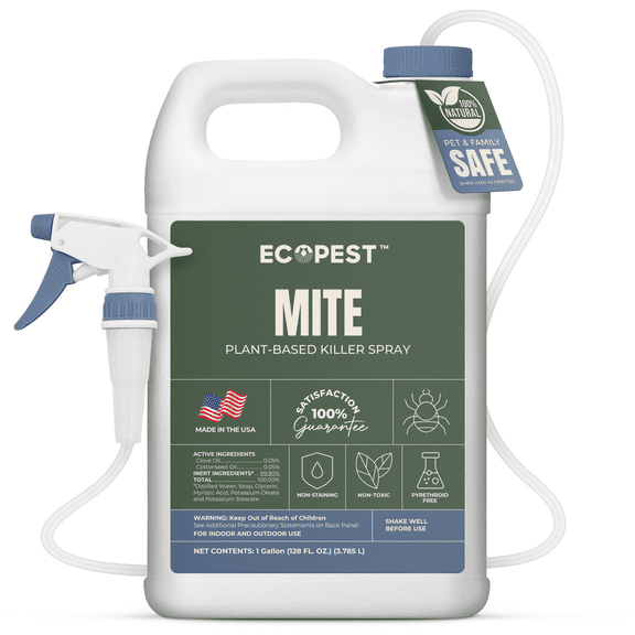Mite Spray  Natural Killer for Dust, Bird, Spider, Scabies & Other Mites | Bedding & Furniture-Safe | Treatment for Chickens, Poultry, Dogs, Cats, Reptiles & Other Pets | Indoor & Outdoor (1 Gallon)