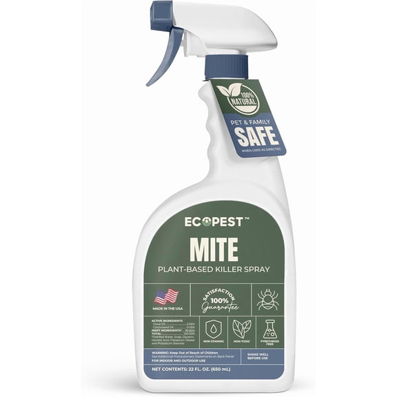 Mite Spray  Natural Killer for Dust, Bird, Spider, Scabies & Other Mites | Bedding & Furniture-Safe | Treatment for Chickens, Poultry, Dogs, Cats, Reptiles & Other Pets | Indoor & Outdoor (22 oz)