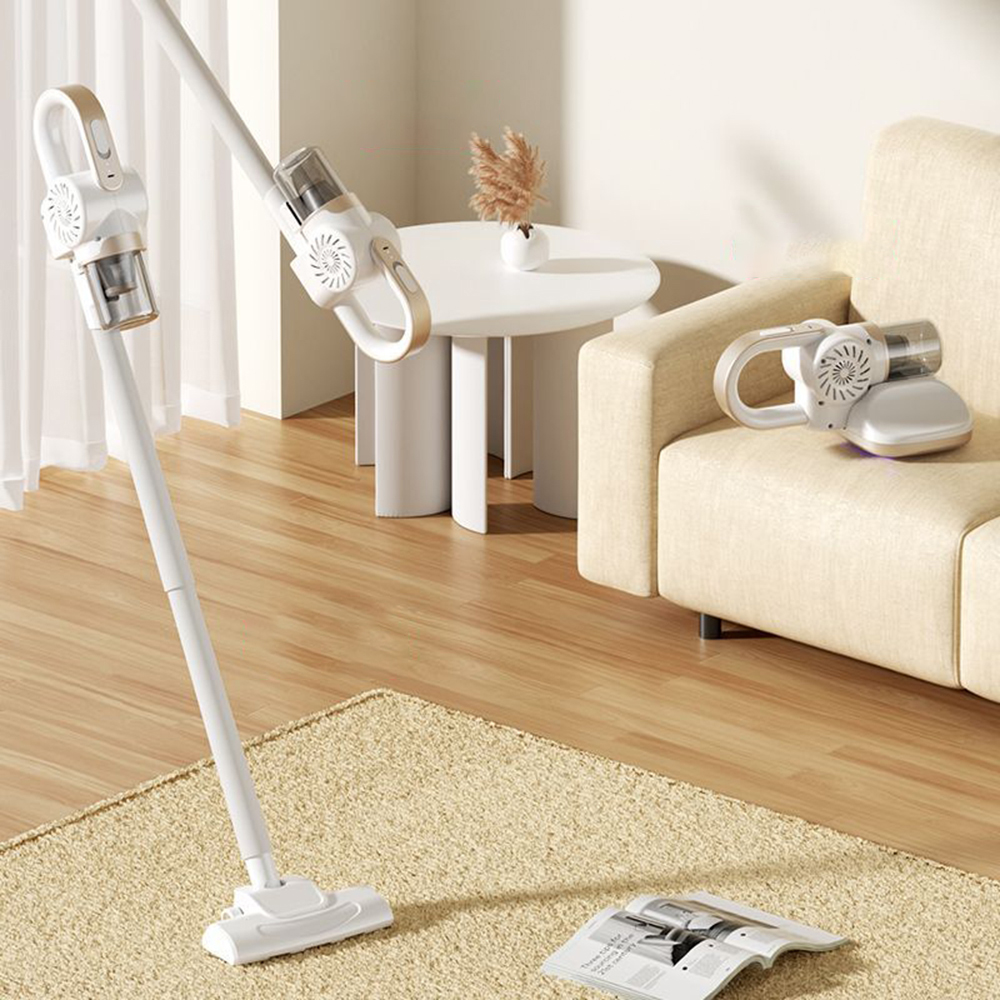 Mite remover three in one wireless handheld high suction vacuum cleaner, bed UV sterilization and mite removal, car home use - white