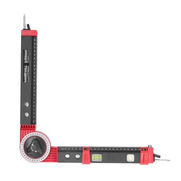 Miter Saw Protractor, Metal Angle Measurement Finder Gauge with Bubble Level, Black/Red