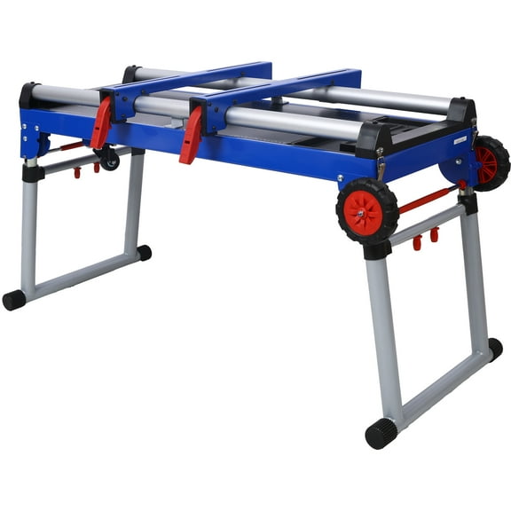Miter Saw Stand 5 in 1 Portable Workbench Quick Folding Work Table with Detachable Miter Saw Stand Height Adjustable Legs Scaffold Dolly Creeper Platform for Woodworking Repair Masonry