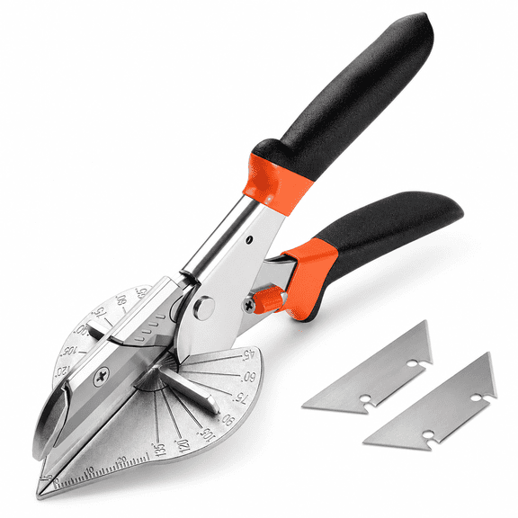 Miter Shears Adjustable 45 to 135 Degree Sharp Trunking Shears Ergonomic Multi Angle Miter Scissors with 2 Replacement Blades for Cutting Wood Plastic PVC