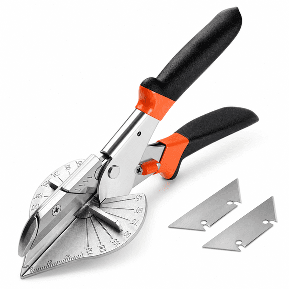 Miter Shears Adjustable 45 to 135 Degree Sharp Trunking Shears Ergonomic Multi Angle Miter Scissors with 2 Replacement Blades for Cutting Wood Plastic PVC