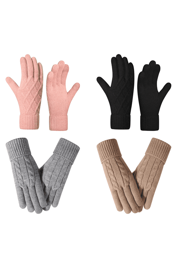 Knit Soft and Thickened Women's Winter Gloves  TouchscreenDriving Gloves 2 Pairs Pink